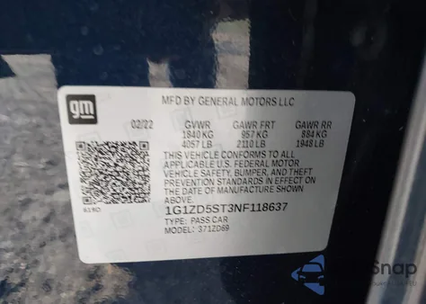 2022 Chevrolet Malibu Fwd Lt из США, поврежденный, VIN 1G1ZD5ST3NF118637